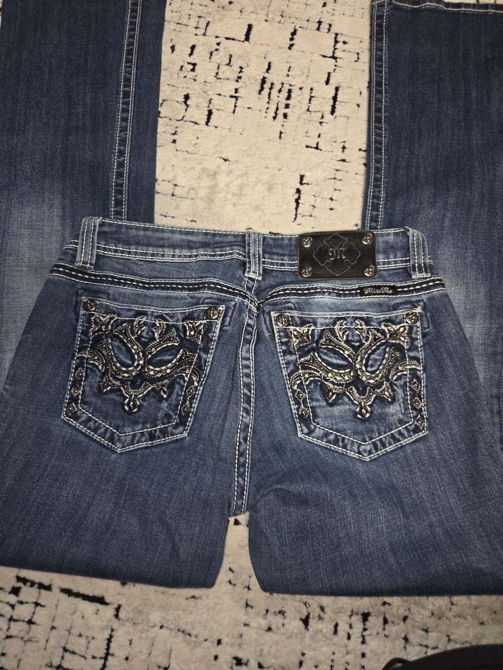MISSME Jeans women's size 28 boot cut dark wash sparkly back pockets